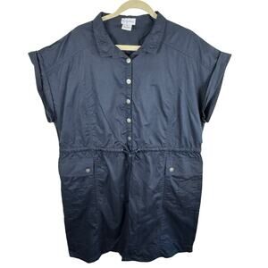 K. Jordan 100% Cotton Navy Blue Short Sleeve 1/2 Snap Knee Length Dress Size 2X